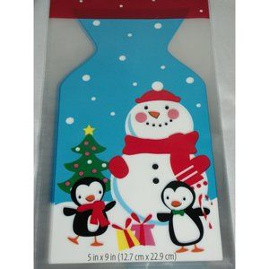 30 Cellophane Treat Gift Bags Ties Blue Snowman Penguins Tree Cello Baking Food
